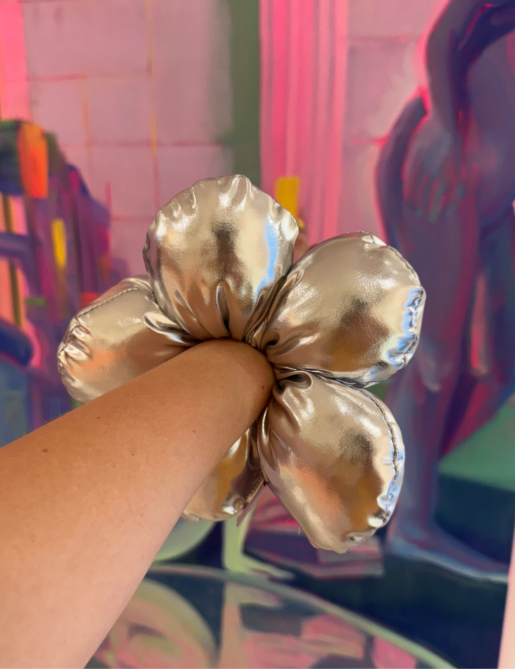 Metallic Flower Scrunchie