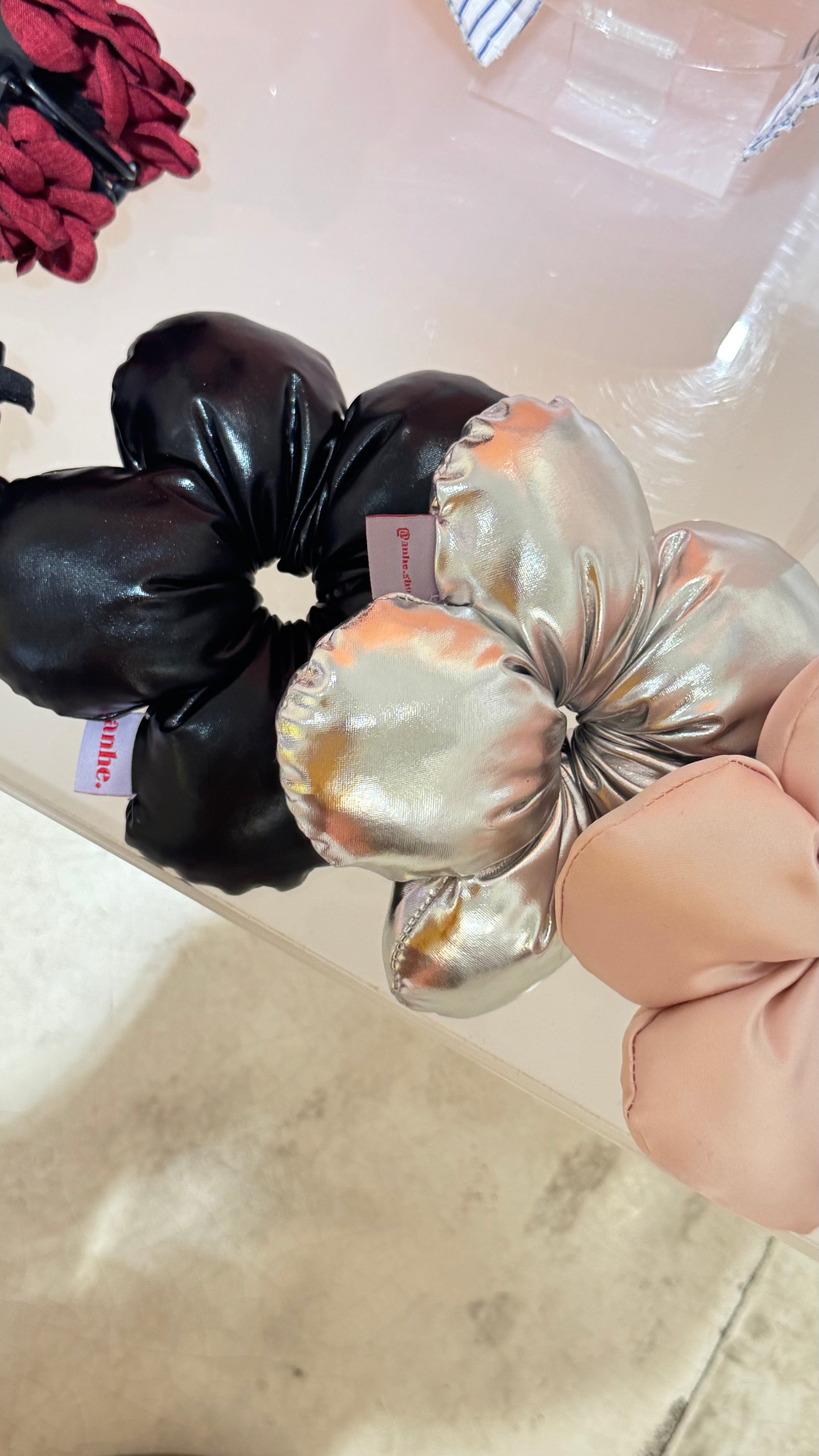 Metallic Flower Scrunchie
