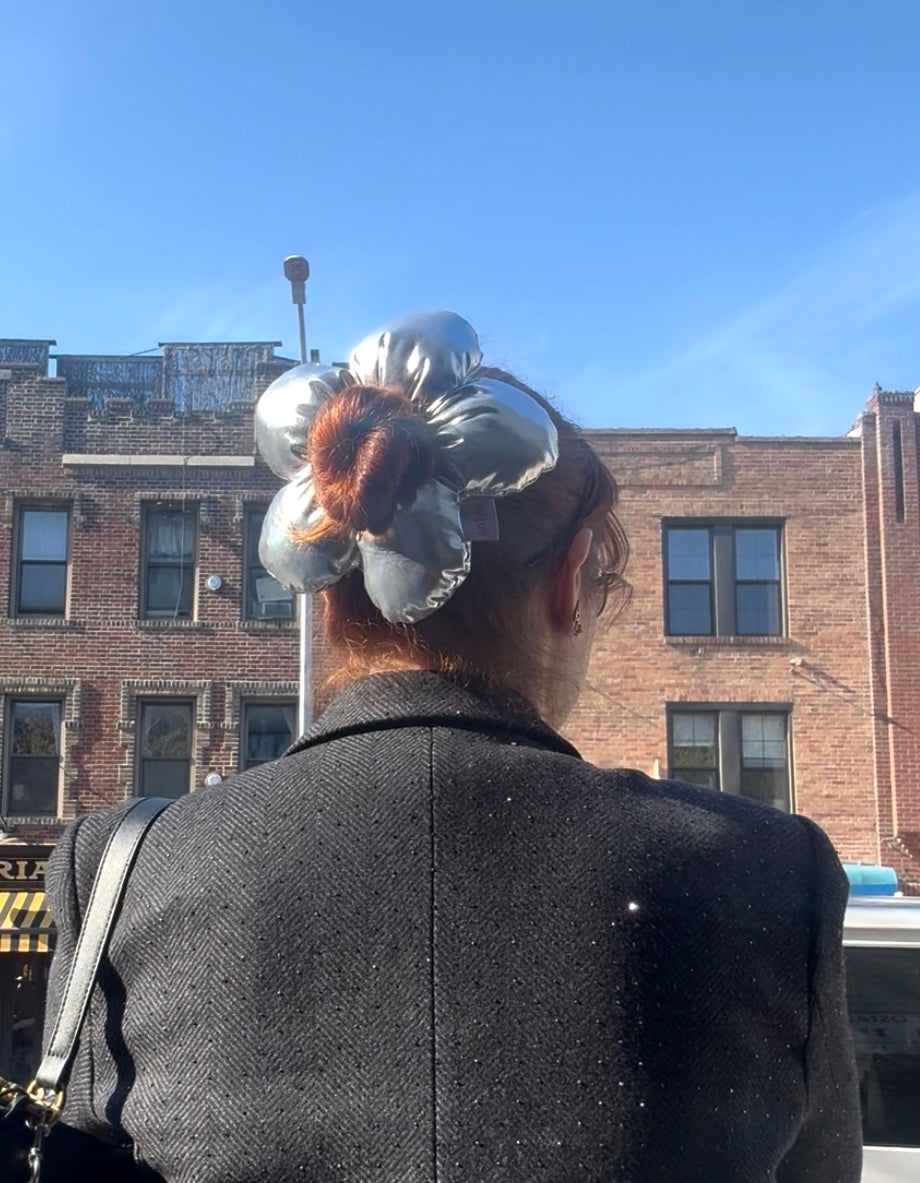 Metallic Flower Scrunchie