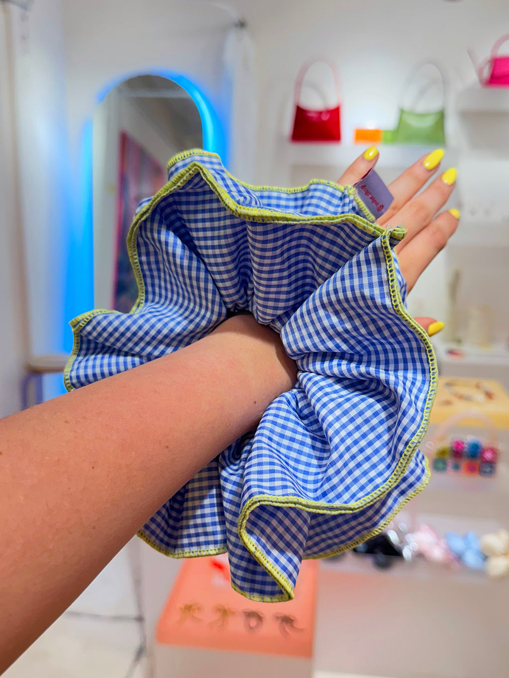 Blue Gingham Scrunchie