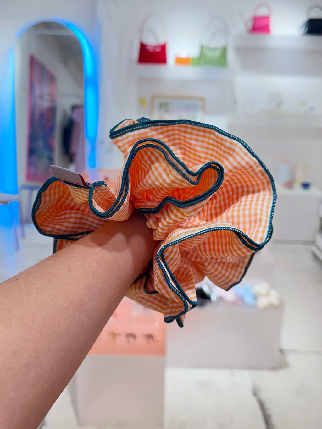 Orange Gingham Scrunchie